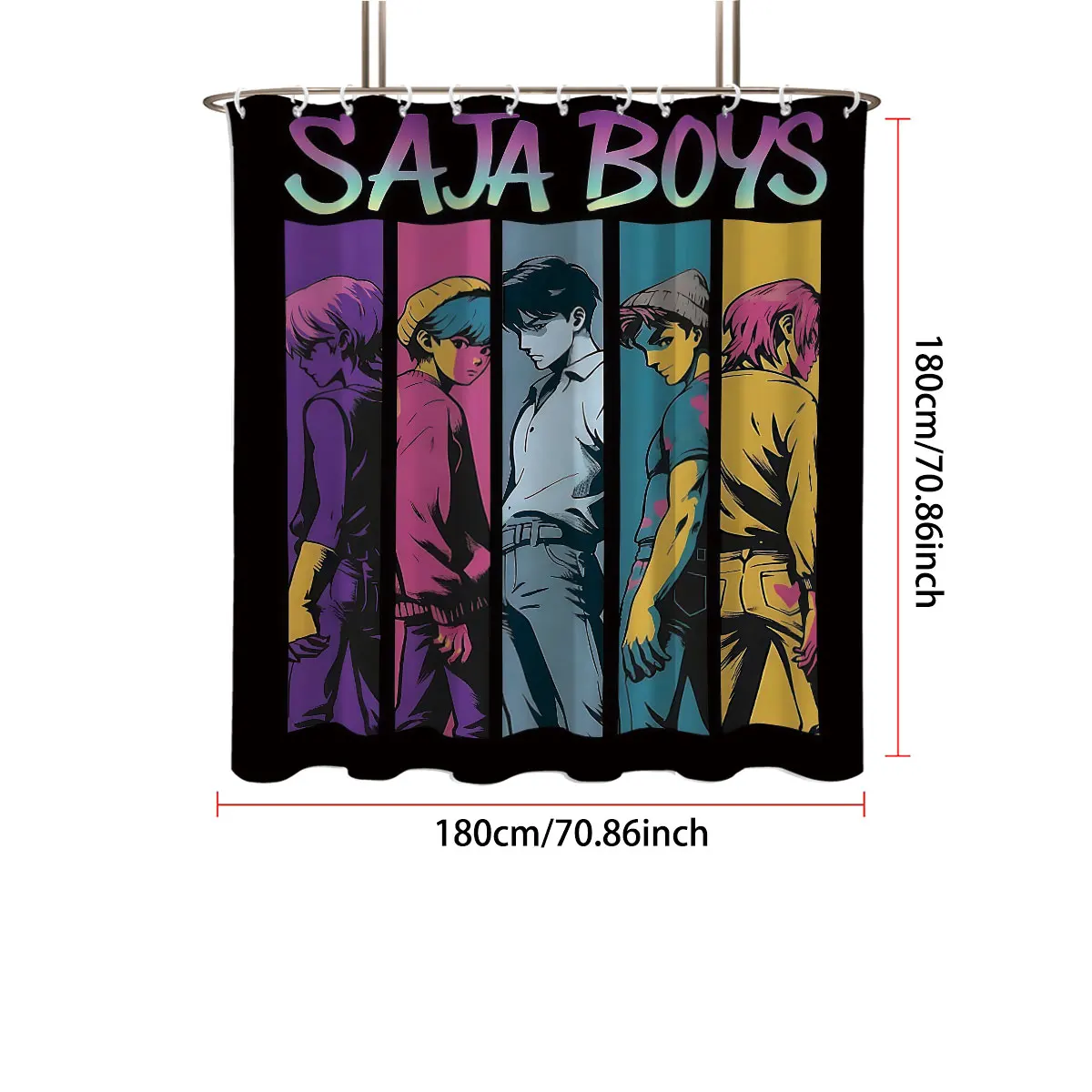 1 шт., водонепроницаемая занавеска для душа с принтом K-pop Saja Boys, подвесная занавеска для конфиденциальности, с 12 крючками для легкой установки (art.: 3920d2ef07a09) - 3920d2ef07a09