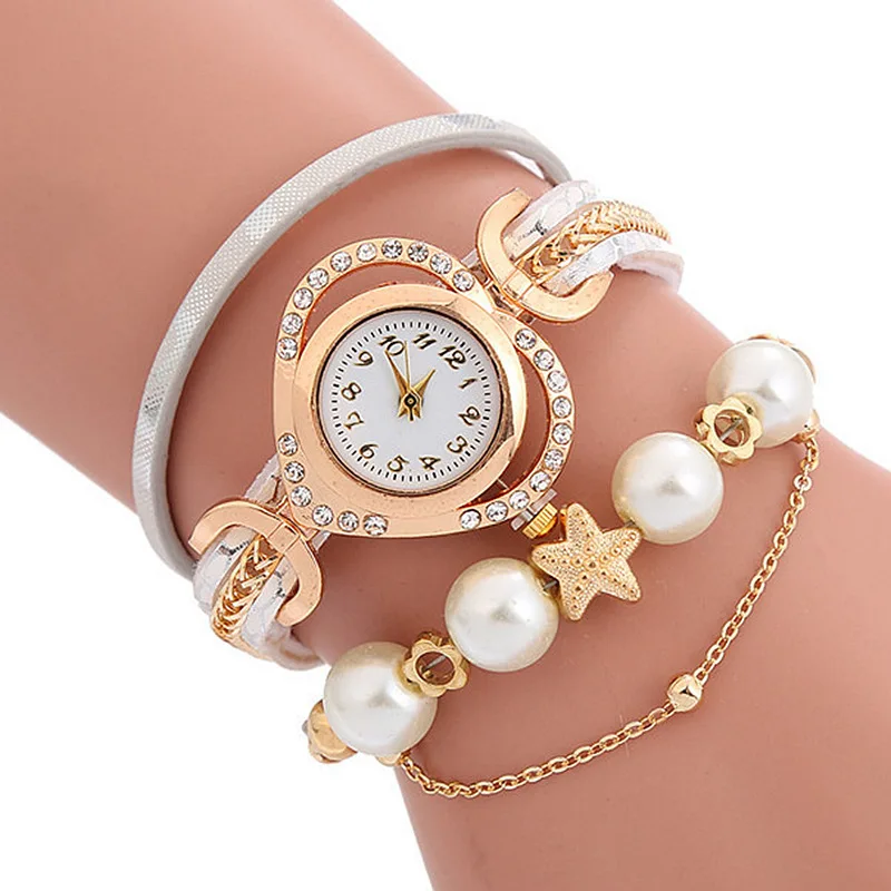 

2023 New Style Diamond Peach Heart Women Quartz Watch Color Beaded Star Decorative Bracelet Watches Female Relogio Feminino