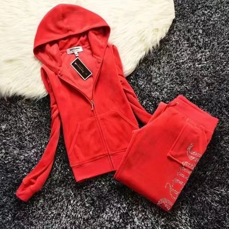 

Spring/Fall 2023 Women's Brand Velvet Fabric Velour Tracksuits Suit Women Track Suit Hoodies And Pants Fat Sister Sportswear