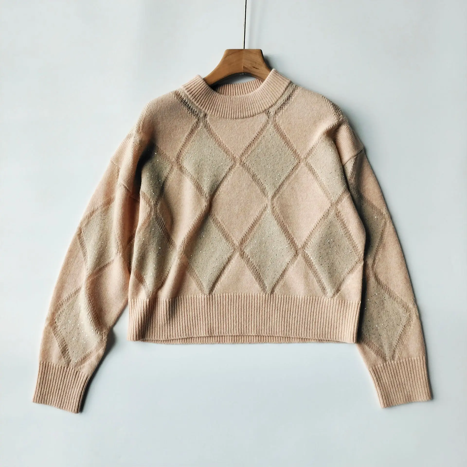 Женские осенне-зимние пуловеры с ромбическими блестками шерстяной мохеровый