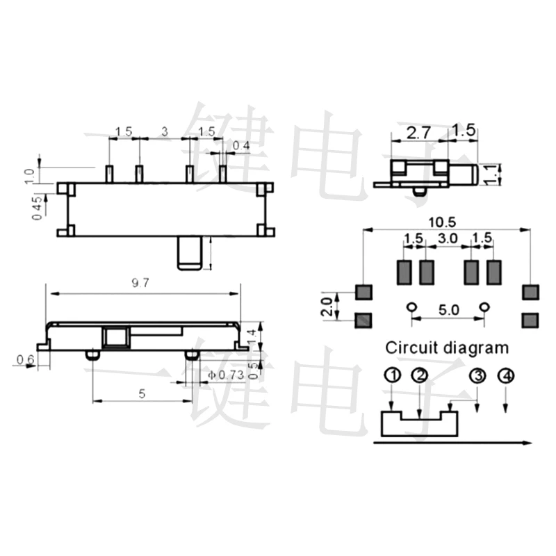 100 шт. MSKT-13C01 Высота ручки 1 5 мм постоянного тока 50 В 0 3 А Вкл./Выкл./Вкл. 3-позиционный