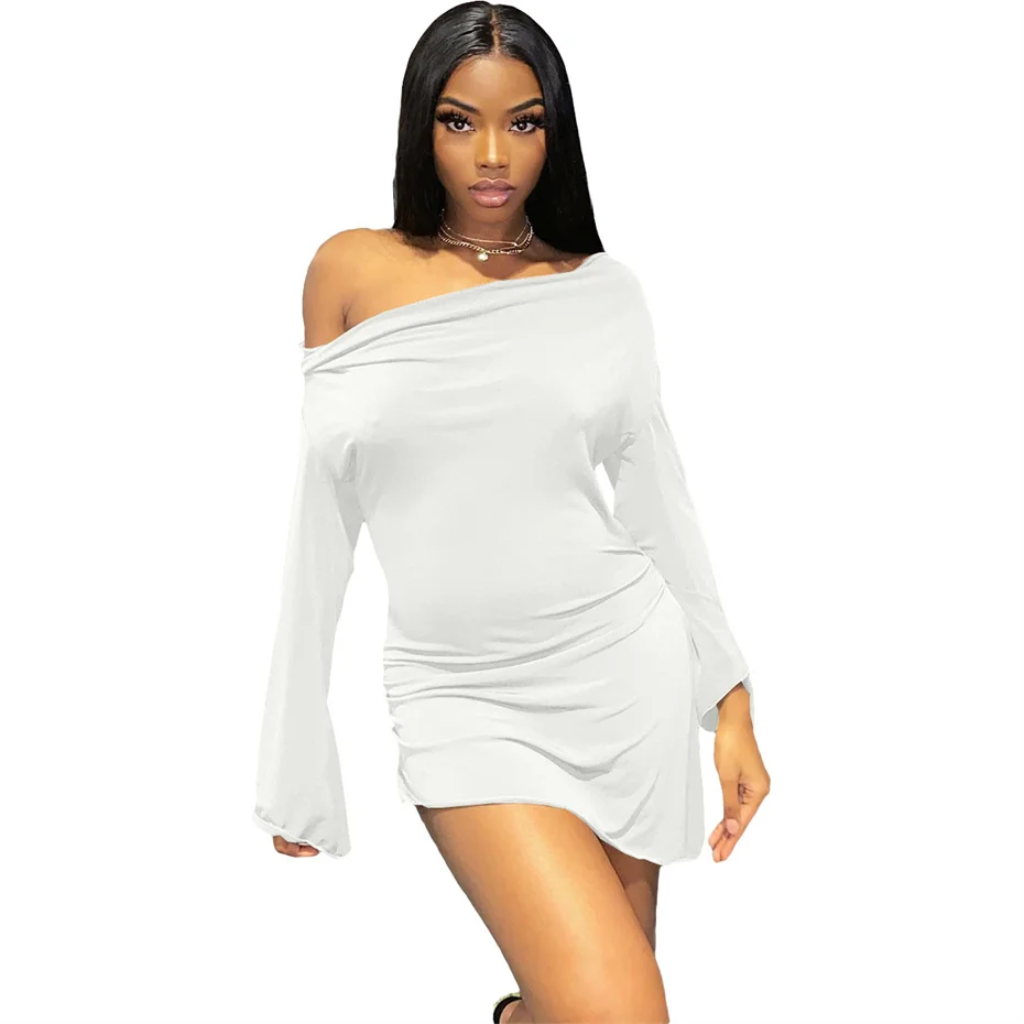 Платья Y2k 10 шт. Женский пуловер с длинным рукавом однотонная сексуальная одежда