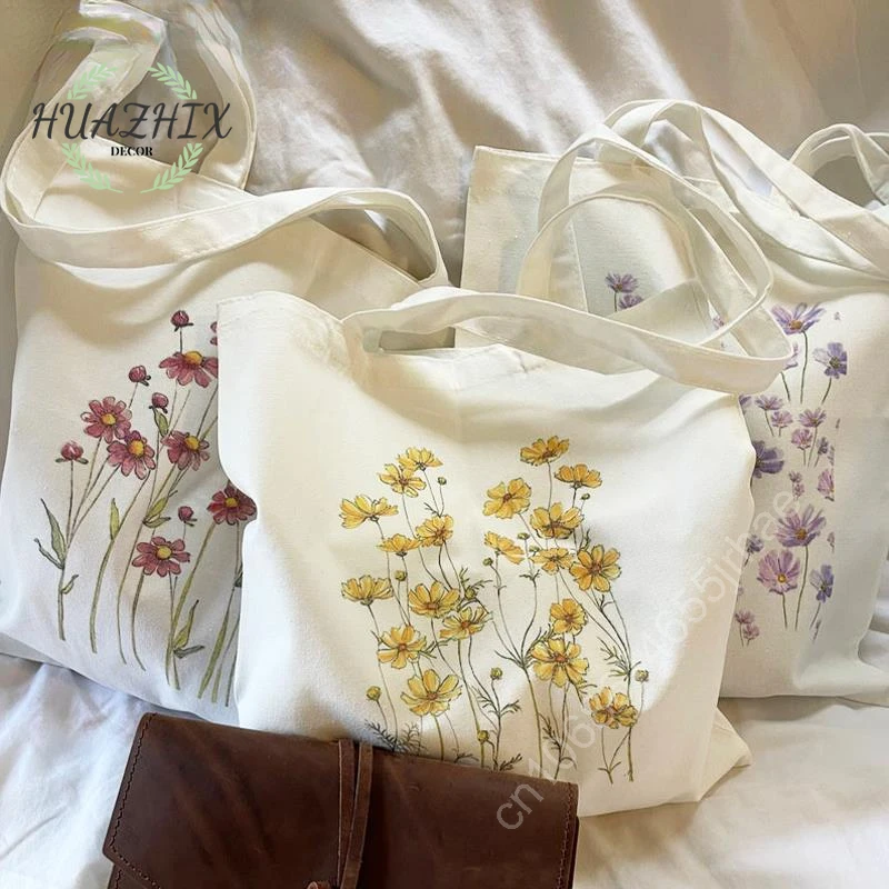 

Floral Women's Handbags Shoulder Bags Shopping Canvas Flowers Daisy Lavender Rose Garden Eco Friendly Reusable School Tote Bag