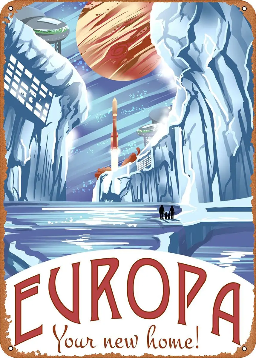 

Посетите Европу, металлический жестяной ретро-знак, искусство, печатный плакат, отличный подарок для любителей космоса, 8x12 дюймов
