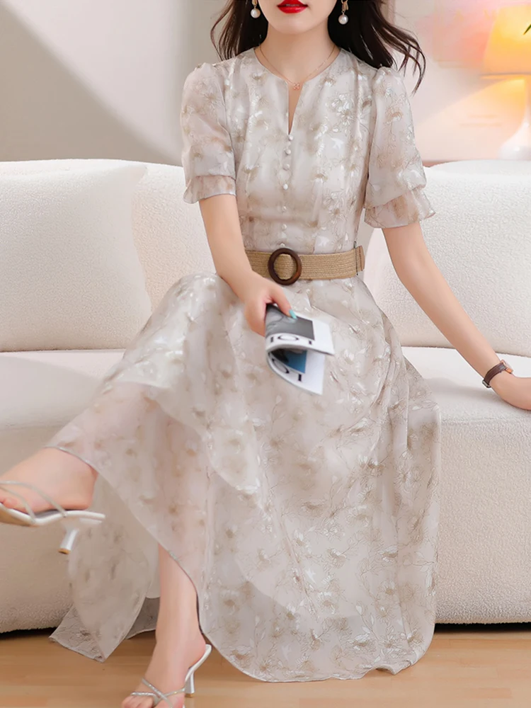 

Chiffon Beach Summer Clothes For Women 2023 Floral Korean Fashion Evening Midi Dress Elegant Casual Tunics Bodycon Long Dresses