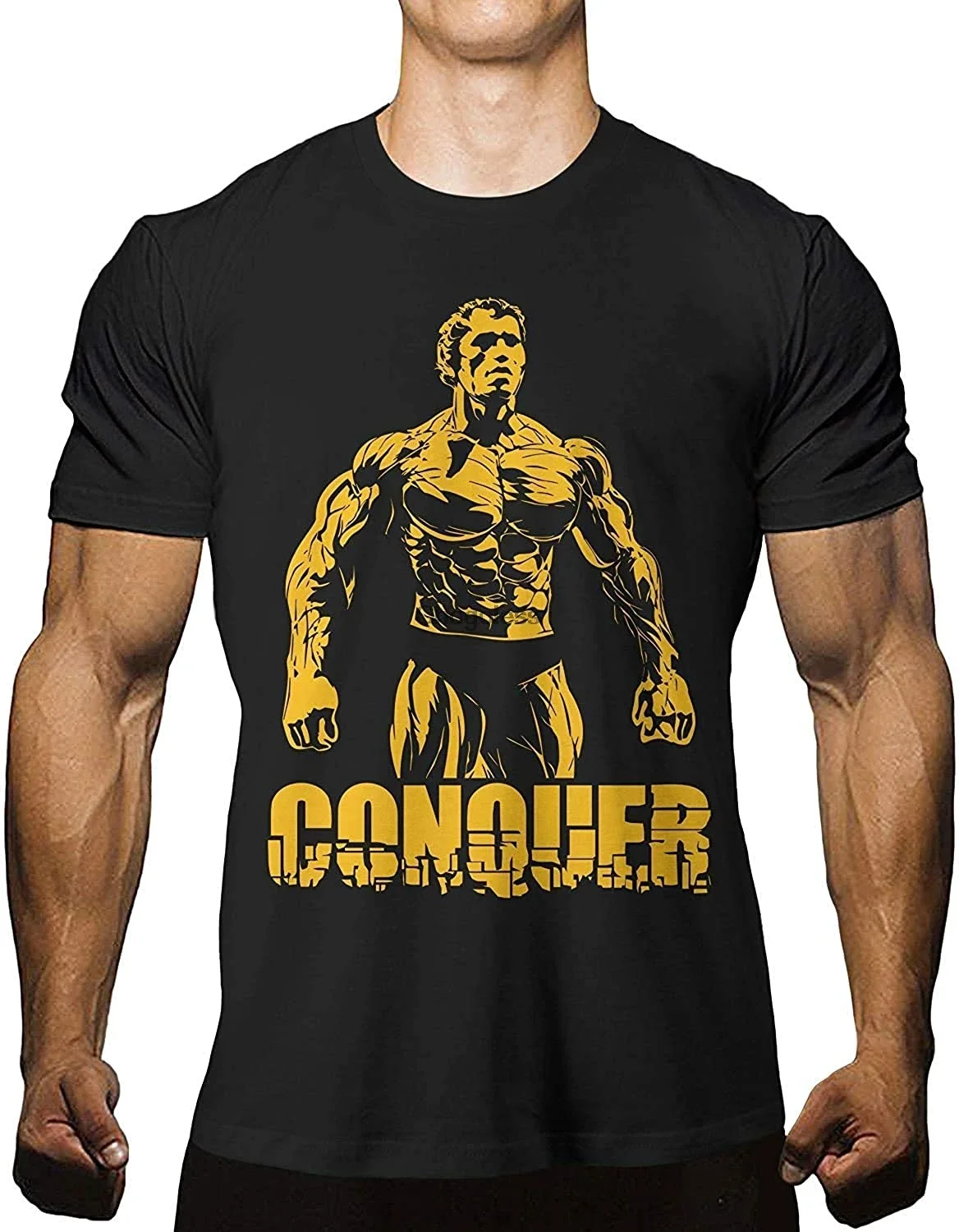 Casual Street Fun Fashion T-shirt Conquer Shirt Arnold St Schwarzenegger T-Shirt Bodybuilding Workout Muscle Tee