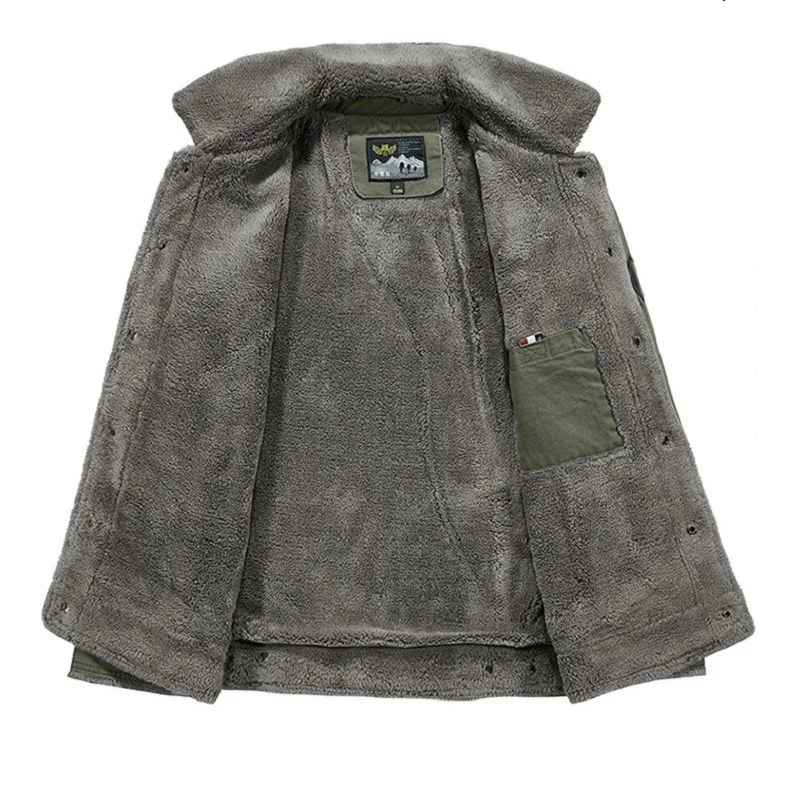 Men Bomber Jacket New Men's Winter Coat Plus Velvet Thickening Green Middle-aged Casual Jacket Short Tooling Loose Jacket Men