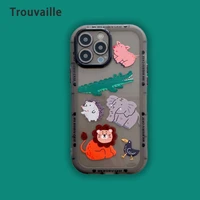 trouvaille cartoon animals for iphone 13 pro 11 12 max x xs xr case cute transparent black cover girl silicone phone case impact