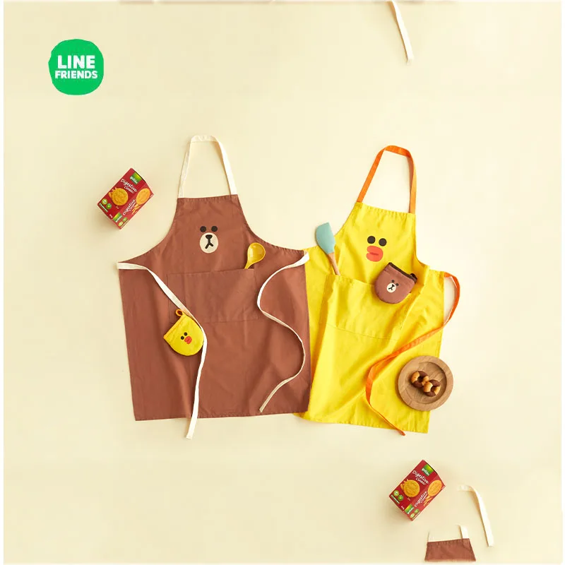 

LINE FRIENDS Kawaii Cartoon Brown Sally Cotton Apron Anime Cute Girl Heart Cotton Bib Household Kitch Girl Giftsen Supplies