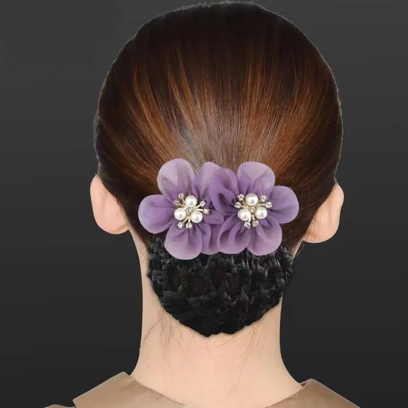 

Organza Flower Hairpin Pearl Net Pocket Bank Hotel Professional Girl Flower Hairpin Spring Clip Bow Hair Accessories A205