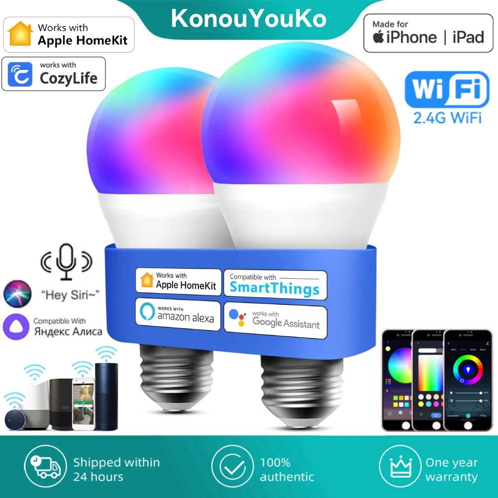 

E27 HomeKit Smart Light LED Bulb Dimmable 6500K RGB Lamp Timing Voice Control for Apple Siri Alexa Google Home Alice Cozylife