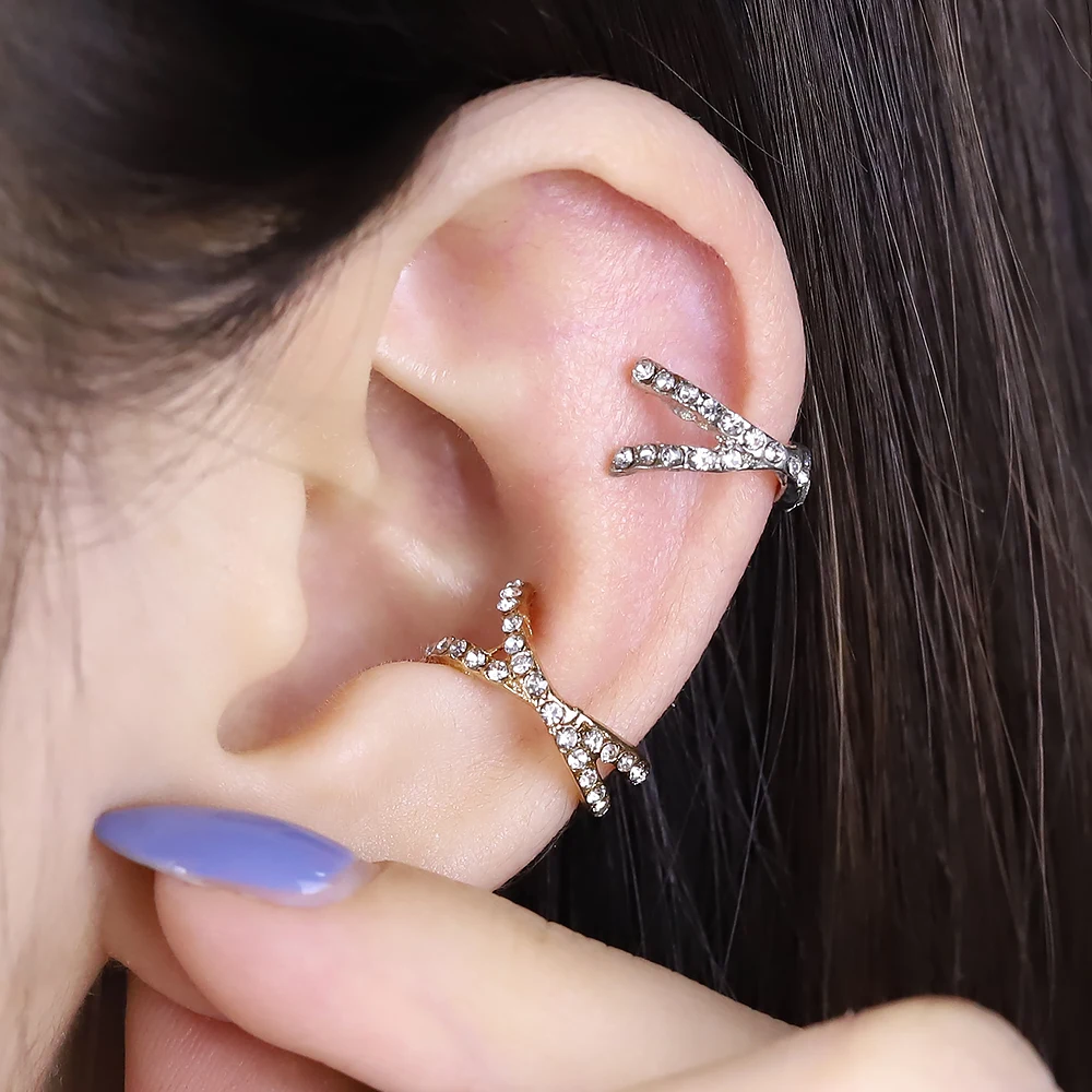 

Popular Cross U-shaped Ear Clips Without Piercing Retro Diamond Earrings Simple Single Without Pierced Female Ear Jewelry