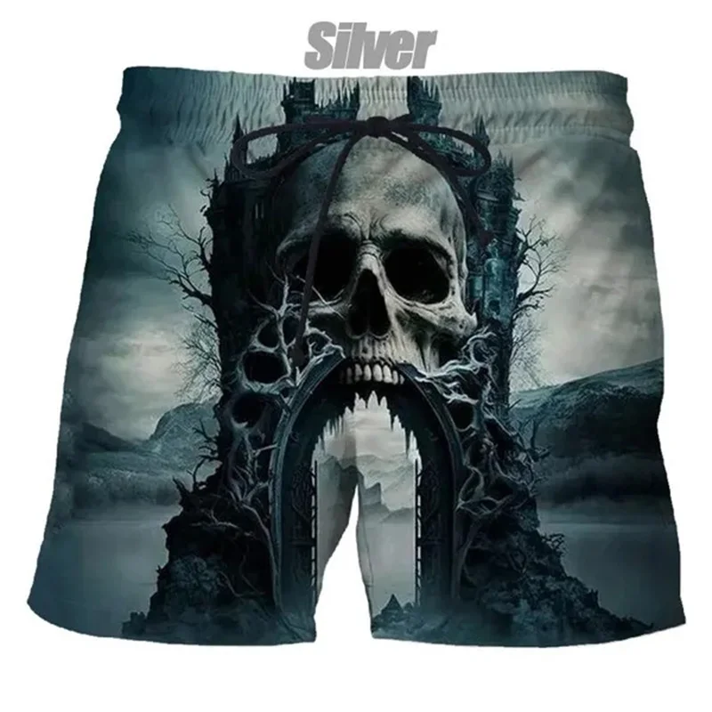 

Horror Roses Goth Skull Graphic Beach Shorts Men Cool 3D Printing Streetwear Board Shorts Swimsuit homme 2023 Summer Swim Trunks