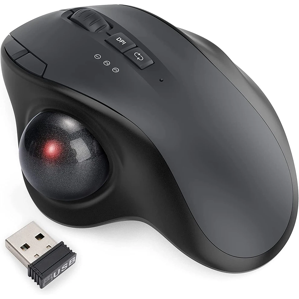 

JOMAA Wireless Mouse with Trackball Ergonomic 2.4G + Bluetooth Rechargeable Rollerball Mice Easy Thumb Control 3 Adjustable DPI