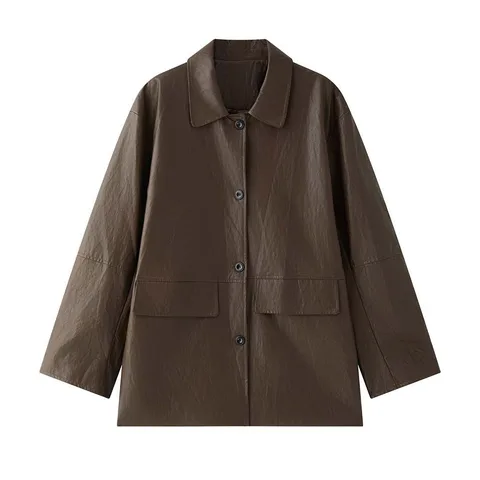 HanOrange 2025 женская куртка из искусственной кожи кофейного цвета