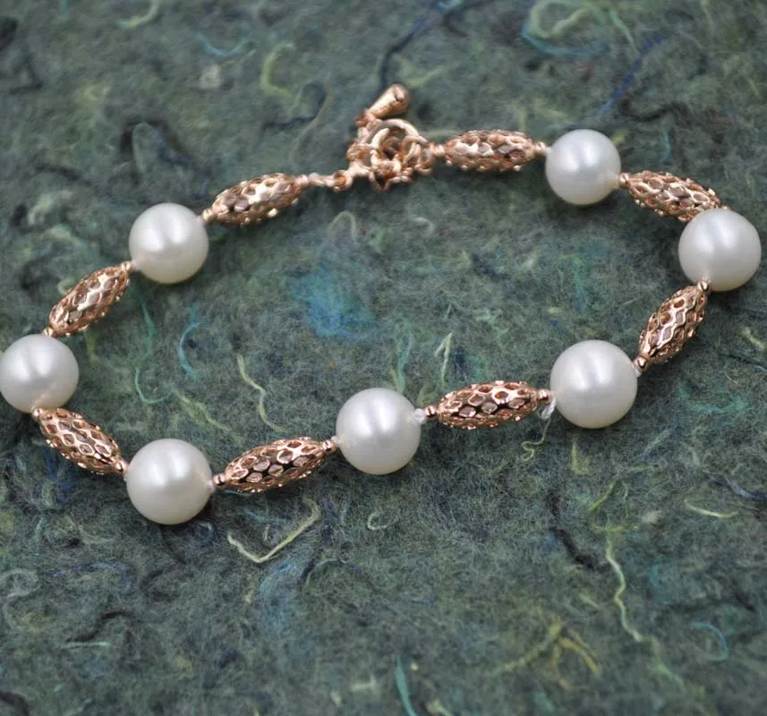 

fine 9mm round freshwater pearl bracelet chain Q30145