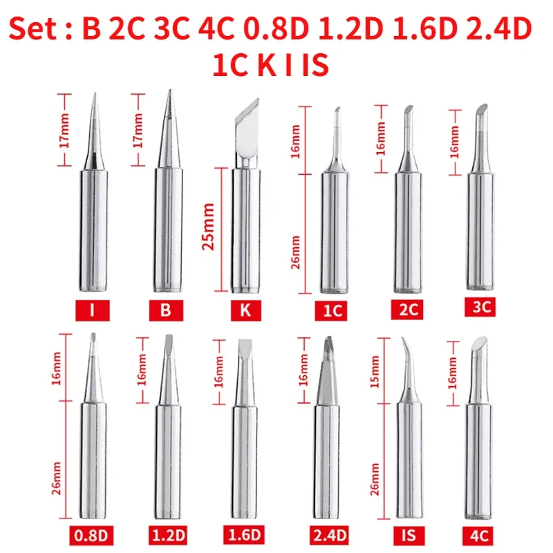 

5/12 шт. I + B + K + 2,4D + 3C паяльник 900M-T набор головок для паяльника внутри горячего электрического паяльника с заостренной головкой
