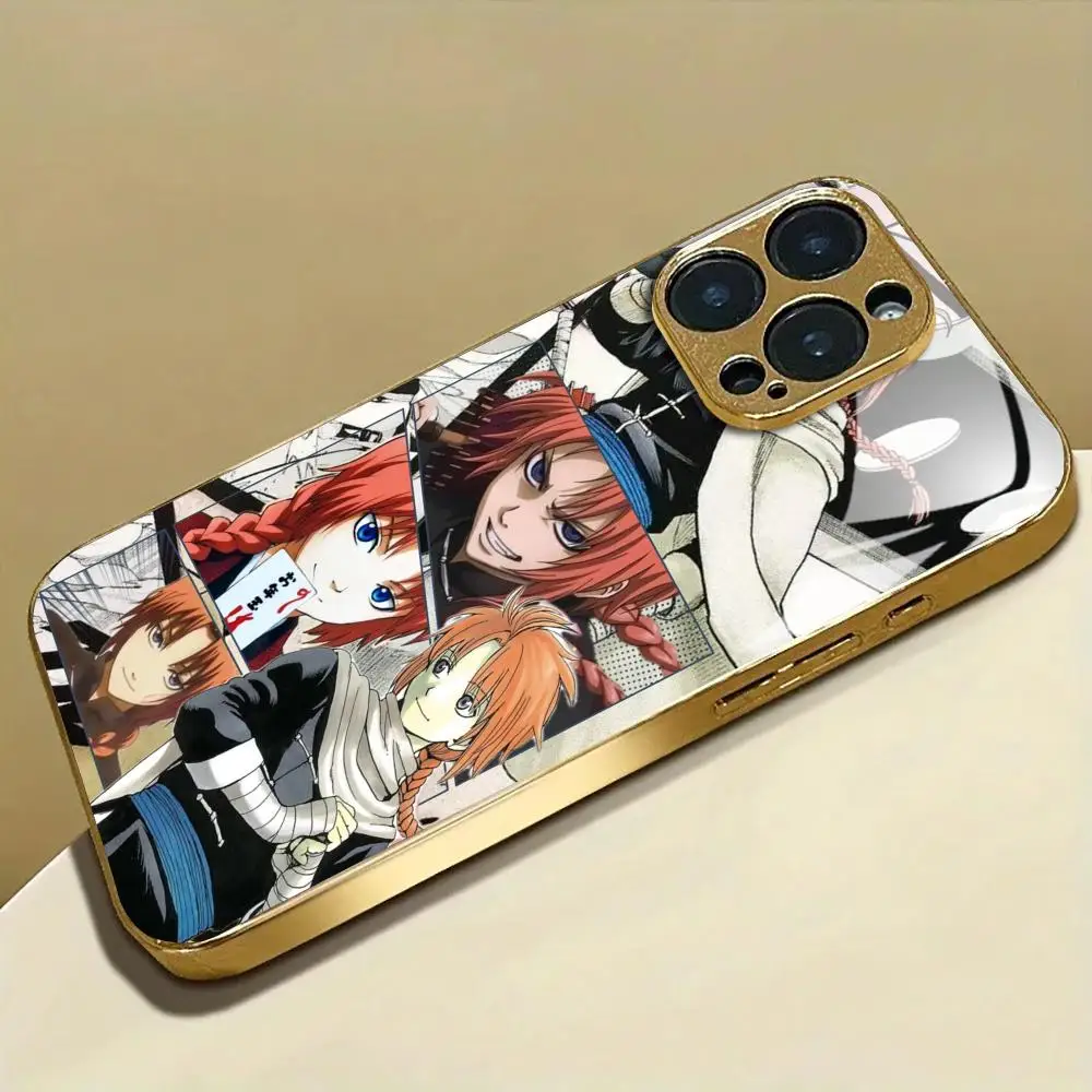 Фото Чехол для телефона GOLDEN KAMUY в стиле аниме для iPhone 17 AIR 16 15 14 13 12 Pro Plus Max, золотой, с гальваническим покрытием, стеклянный №2