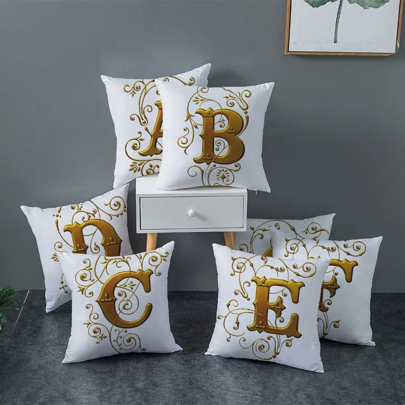 

Gold Letter Print Pillowcase 46*46cm 26 alphabet Cushion Covers Home decor Car sofa throw pillow cute Pillow Cases Nordic style