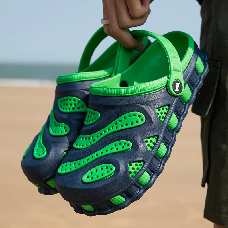 WEH 2022 Men Sandals fashion Summer Hole Shoes Rubber Clogs Men Garden Shoes Outdoor Beach Flat Sandals Slippers green blue