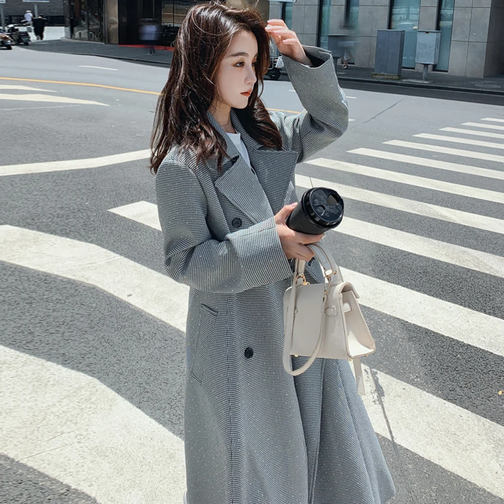 Женская ветровка в клетку Qianniao весна-осень 2023 модное пальто Двубортный