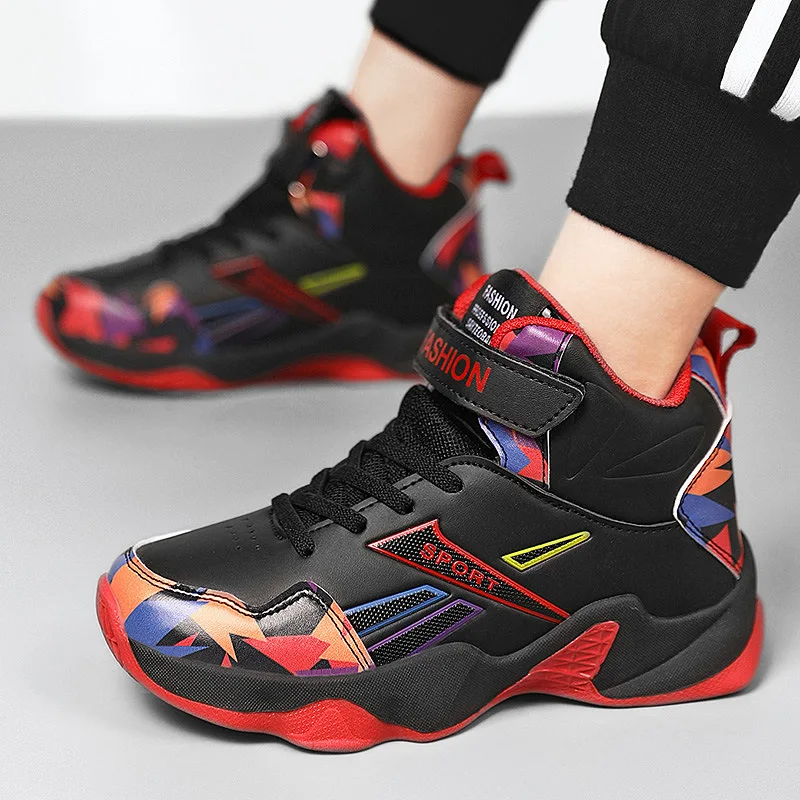 

Boy's Sneakers Children's Basketball Shoes High Top 2021 Autumn Winter New Leather Face Boys' Boots Sports Korean Middle School