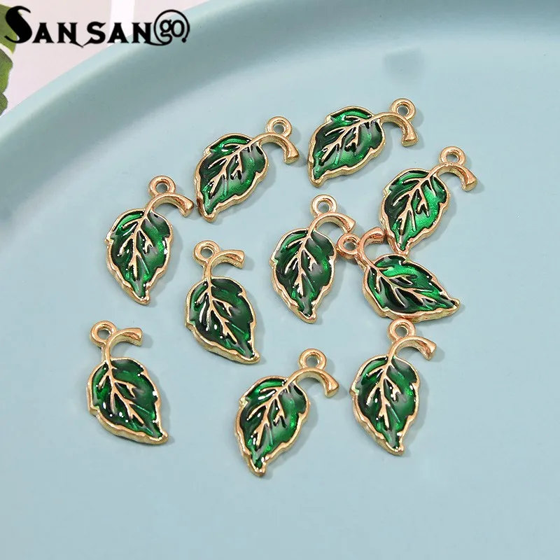 

10pcs/lot Enamel Green Tree Leaf Charms Pendant DIY Necklace Earrings for Jewelry Making Accessories