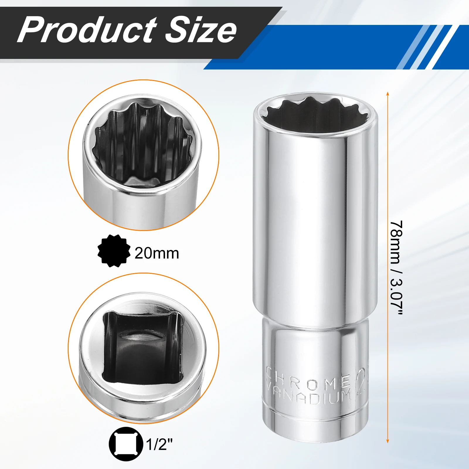 

1/2 шт., 12-точечная головка 1/2 дюйма, привод 8/9/20/23/24/27/30/32 мм, метрическая глубокая ударная головка, Cr-V, стальной хромированный гаечный ключ, отвертка