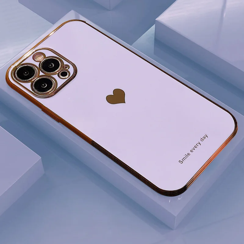 

Fashion Aesthetic Plating Case For iPhone 13 12 11 Pro Max XS XR X 8 7 Plus For iPhone 13 Love Heart Lovely Soft Silicone Covers