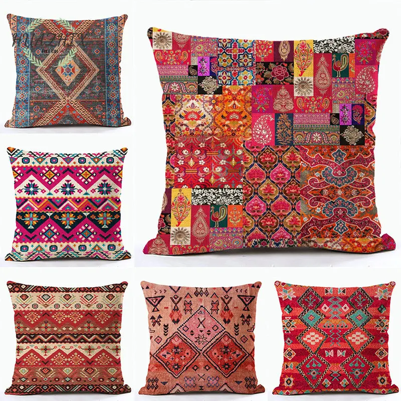 

Bohemian Style Pillow Case Ethnic Lumbar Pillowcase Home Decor Cushion Cover Living room Sofa Bedroom Peach Skin Pillowcovers