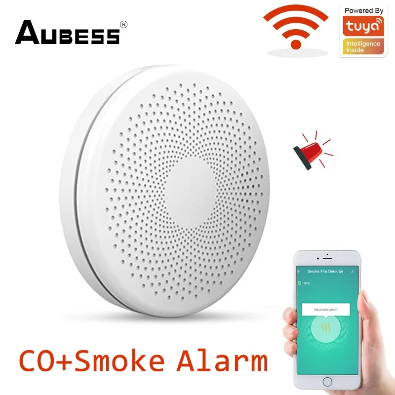 

Tuya WIFI Carbon Monoxide Smoke Detector CO Gas Leak Fire Alarm 2 In 1 Sensor Home Security Protection House Smoke Detector