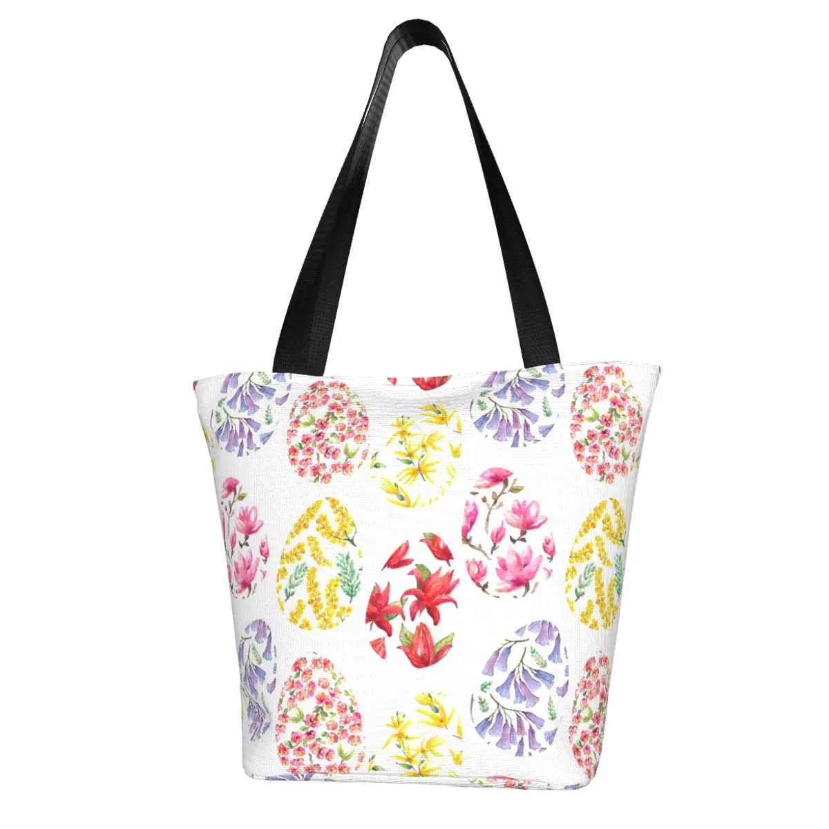 

Easter Shopping Bag Flower Eggs Art Print Outdoor Woman Handbag Fashion Funny Polyester Bags