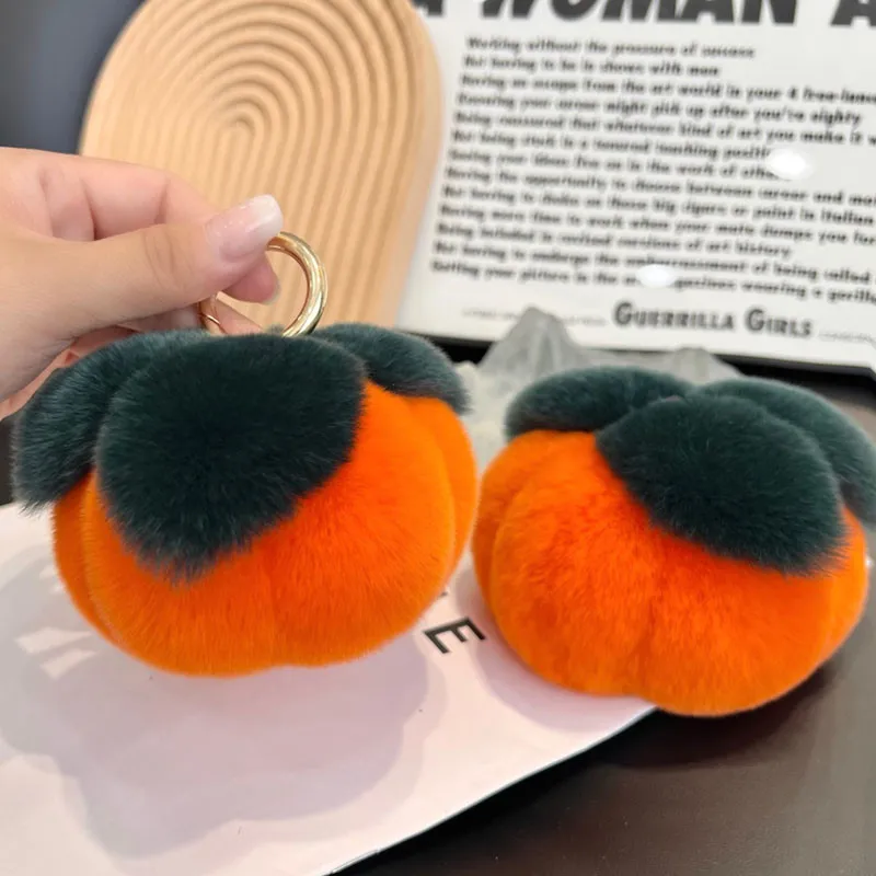 

Cute Bag Pendant. Real Rex Rabbit Pumpkin Car Keychain Ins Net Red Plush Doll Schoolbag Ornament Gift