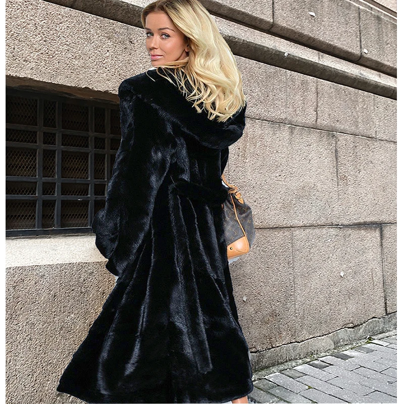 

Coat Long Hooded Faux Fur Coats Women's Jackets Unisex Winter Belt Slim Fit Faux Fur Winter Jackets Women's Thick Plush S-4XL