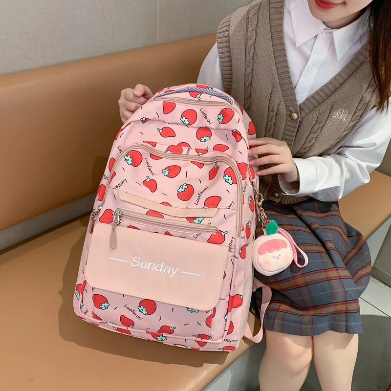 

JOYPESSIE Cute Teenager Bookbag Fashion Waterproof Women Mochila Laptop Rucksack for Girls Kawaii Fruit Print Schoolbag Backpack