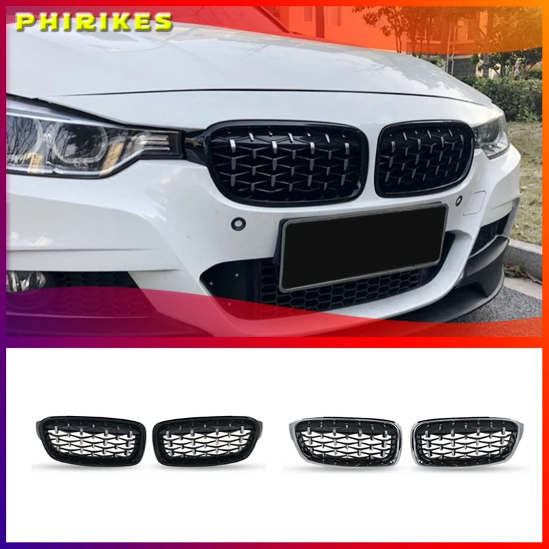 

Решетки передние алмазные Серебристые для BMW 3 серии F30 2012-2019, 1 пара