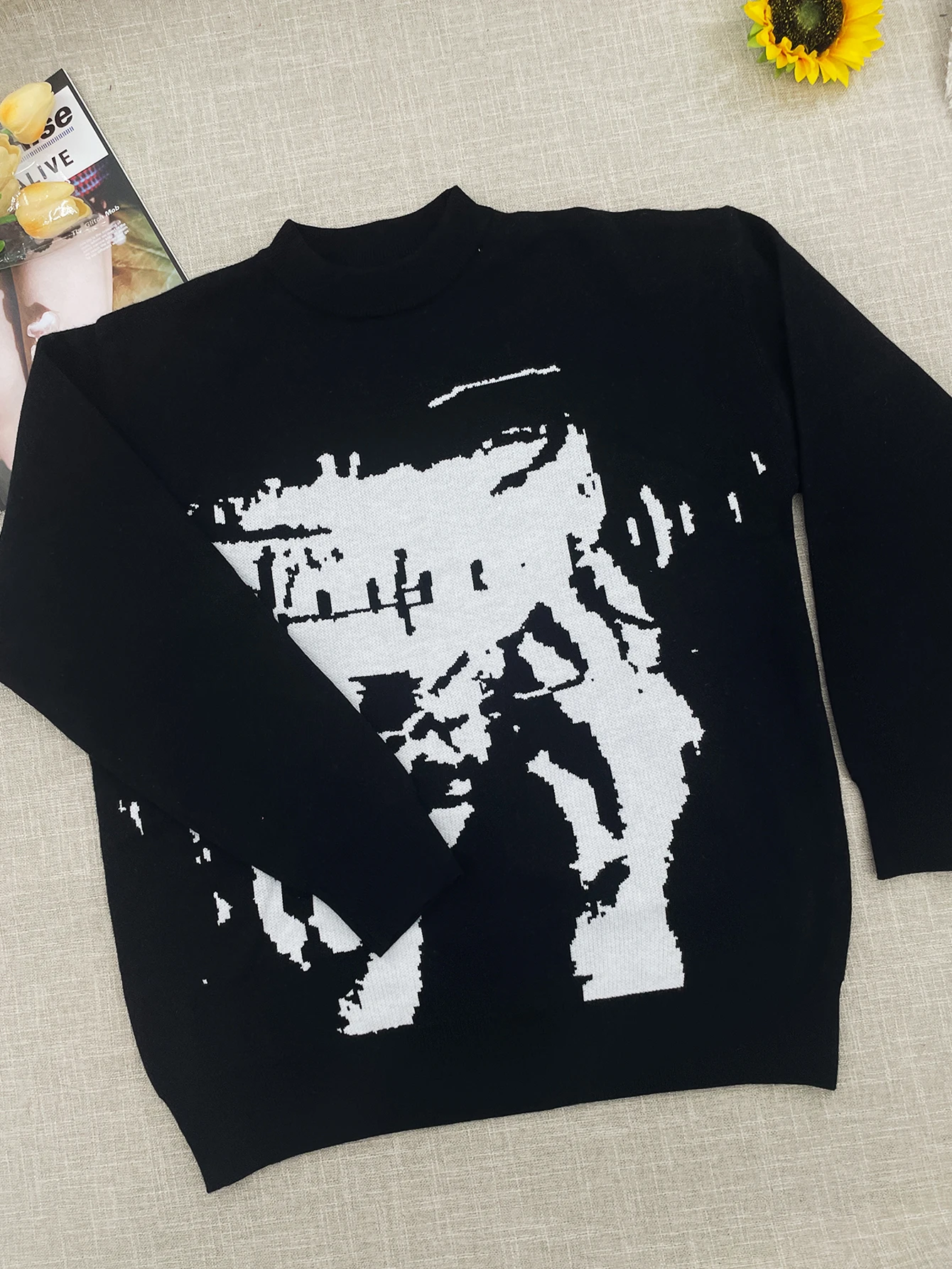 Свитер Мужской трикотажный в стиле хип-хоп пуловер с графическим принтом