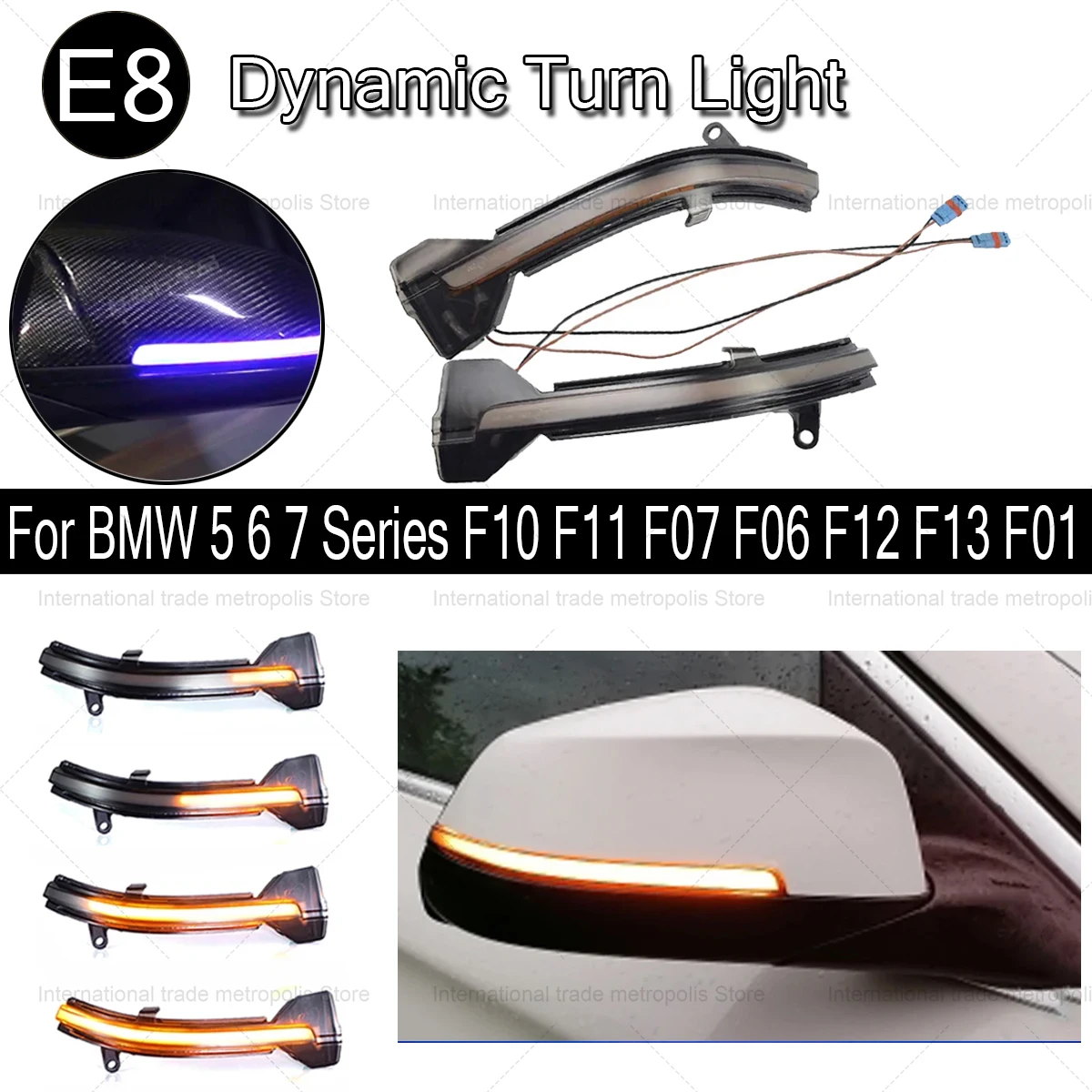 

For BMW 5 6 7 Series F10 F11 F07 F06 F12 F13 F01 Dynamic Turn Signal LED Rearview Mirror Indicator Blinker Sequential Light