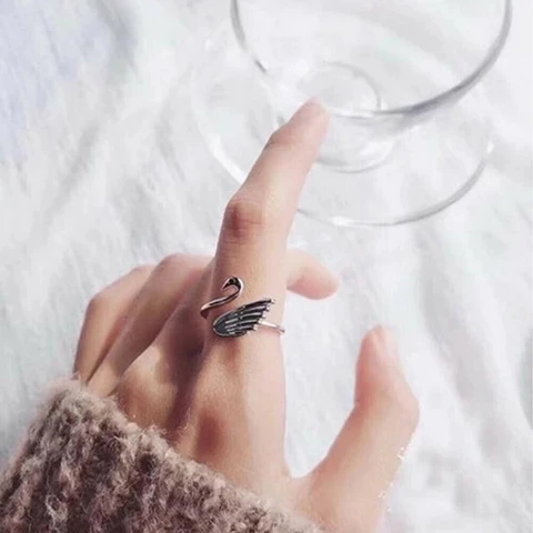 Модное кольцо в виде лебедя, регулируемое кольцо на палец, петля для вязания крючком, кольцо с открытым пальцем в виде лебедя,