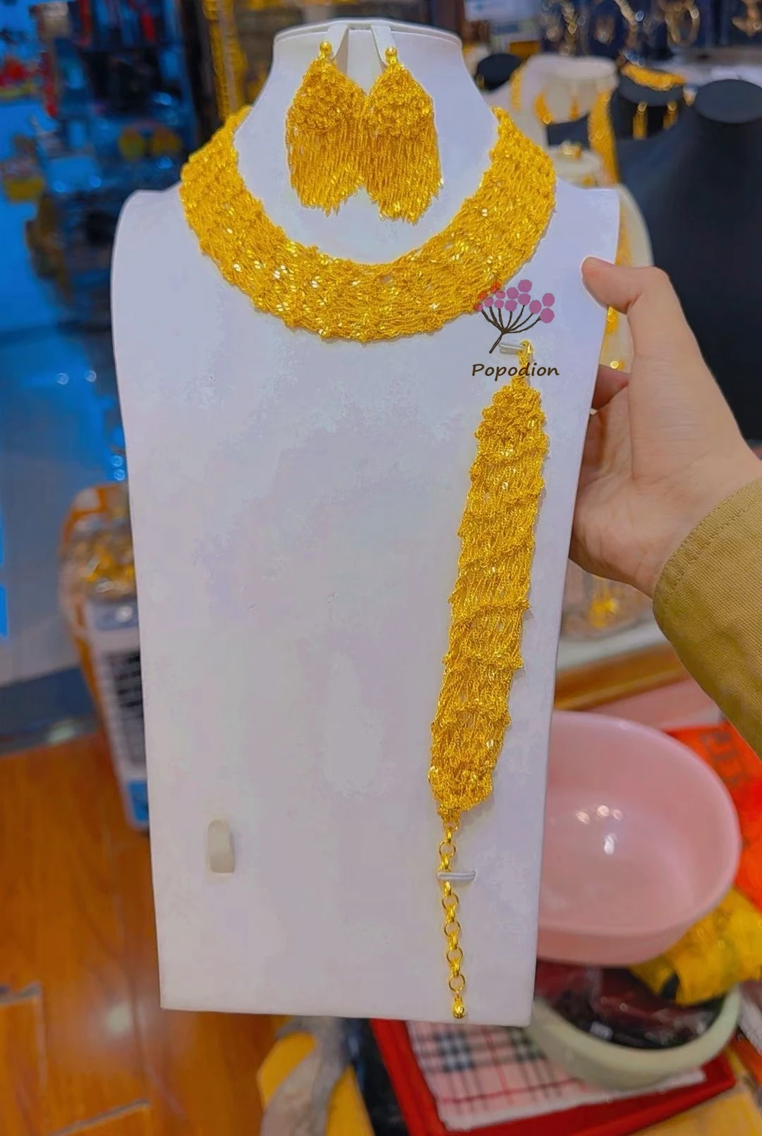 Дубайское новое 24-каратное позолоченное ожерелье серьги браслет для женского