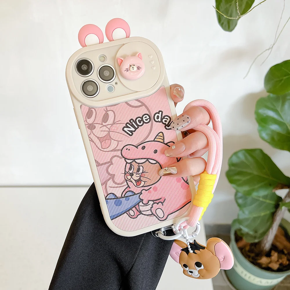 Чехол для телефона с раздвижным окном Cartoon Toms and Jerries со шнурком iPhone 16 15 14 13 12 11 Pro Max