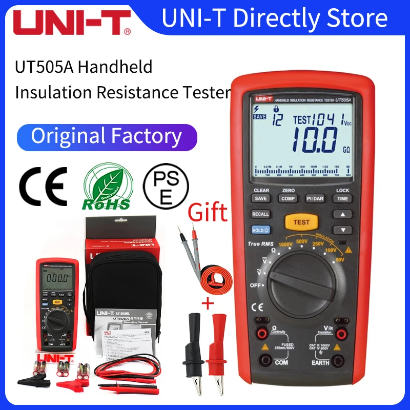 

UNI-T UT505A 1000V Digital Handheld True RMS Megger Insulation Resistance Meter Tester Multimeter Ohm Voltmeter Megohmmeter