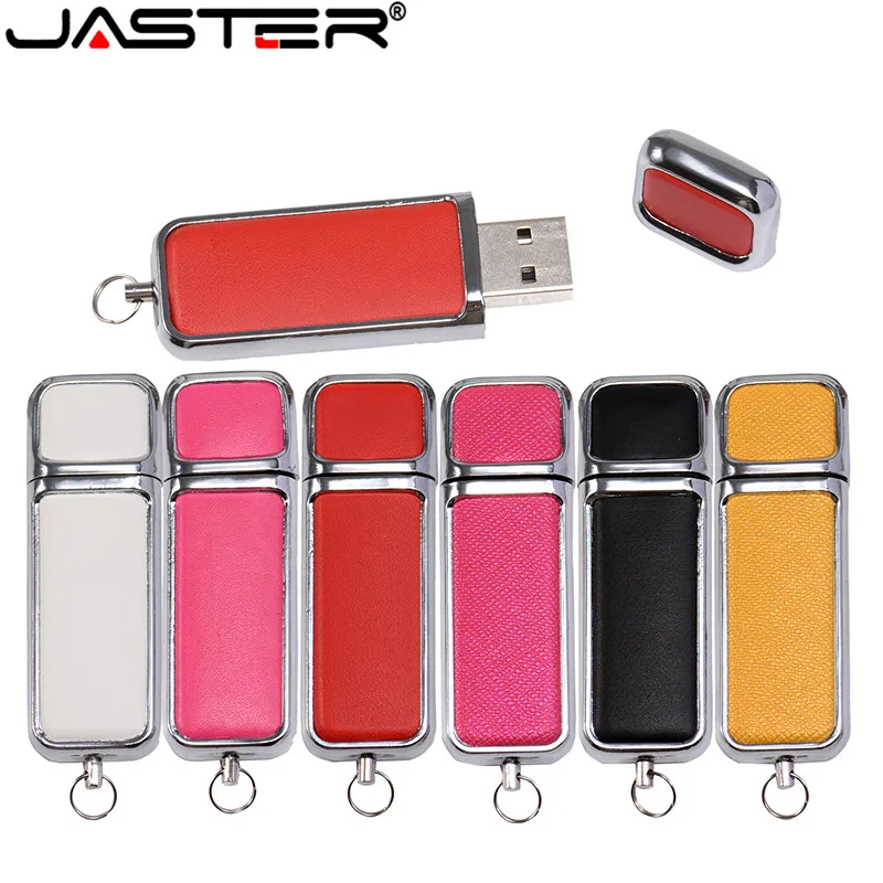 

JASTER USB 2.0 flash drives 64GB Real capacity Color Leather Custom logo Pen drive keychain Memory stick Creative gift U disk