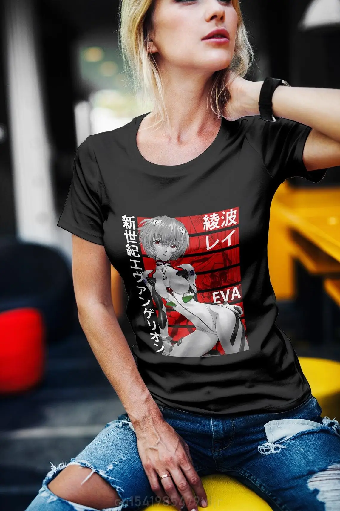 

Vintage Short Sleeve Oversized Asuka Shinji T-shirt Men Rei Asuka T-shirt Anime Tees Women Manga T-shirts