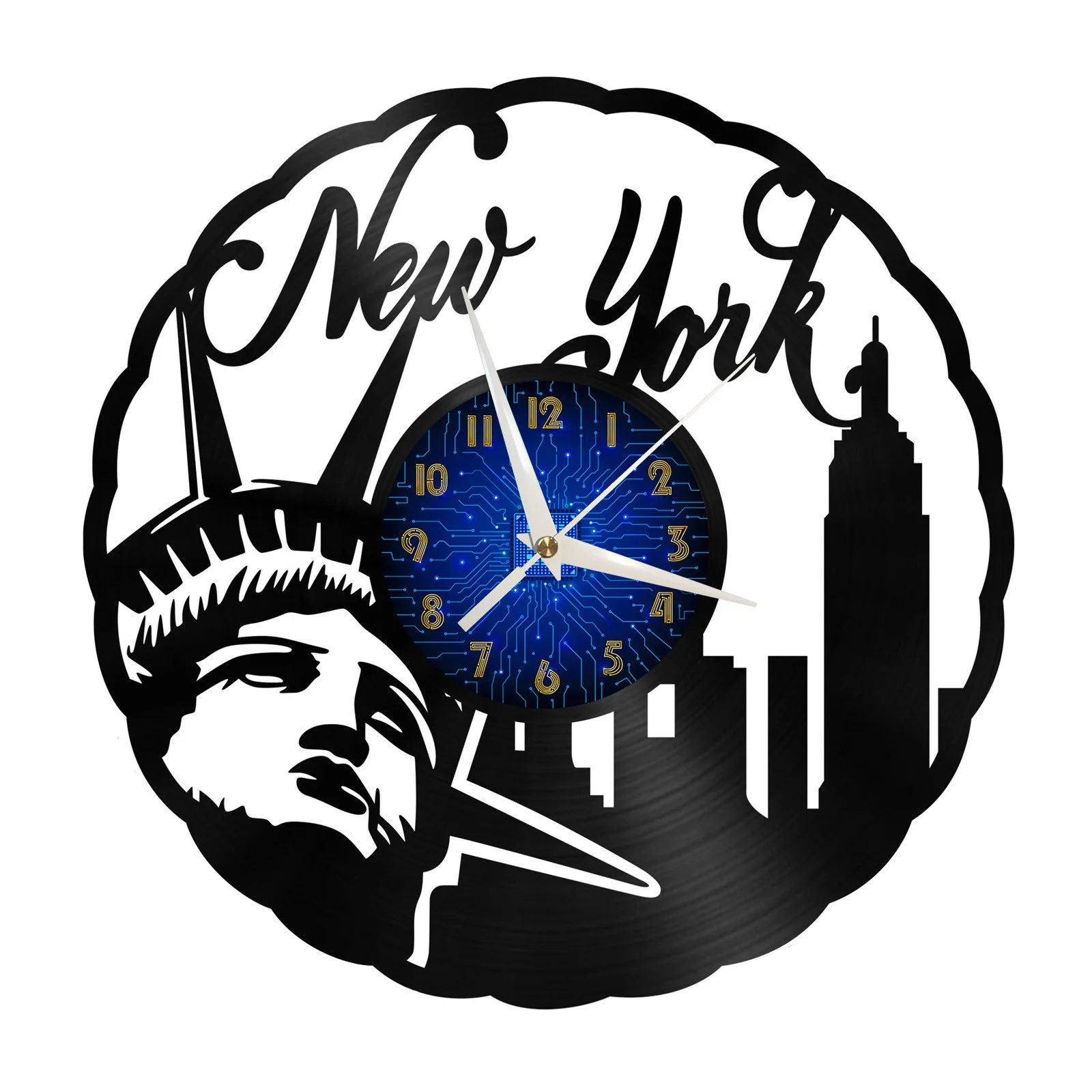 

New York Statue of Liberty Scenery 12 Vinyl Record Wall Clock for Kitchen Wall Decor Wall Art