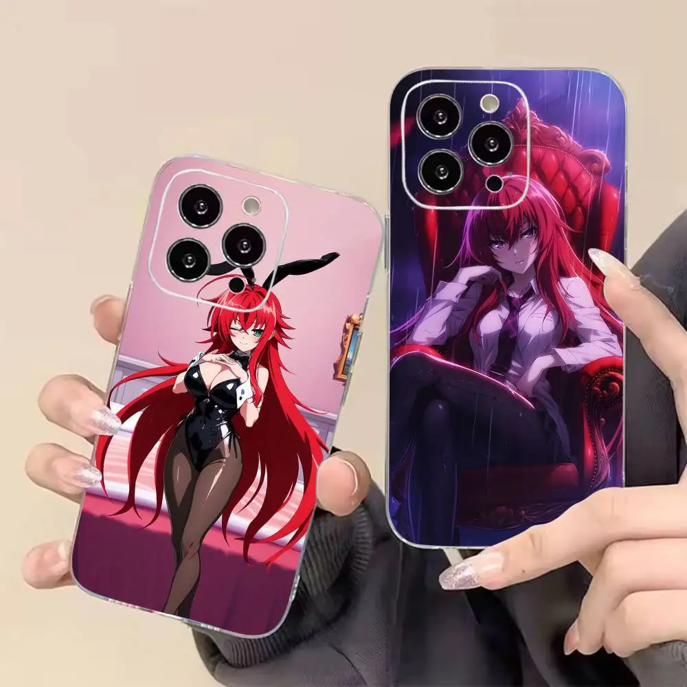 Фото Аниме чехол для телефона с Риас Гремори из High School DxD для iPhone 17 16 15 14 13 12 11 Mini Pro Max Plus, прозрачный чехол. №1