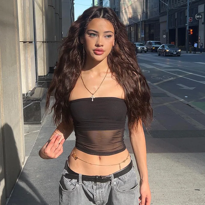 Dozw Черный сетчатый корсет топ