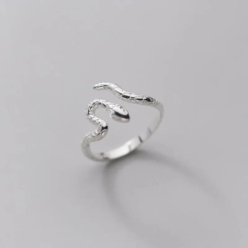 

Trendy Punk Snake Rings for Men Women Couple Exaggerated Antique 925 Sterling Silver Personality Stereoscopic Adjustable Rings