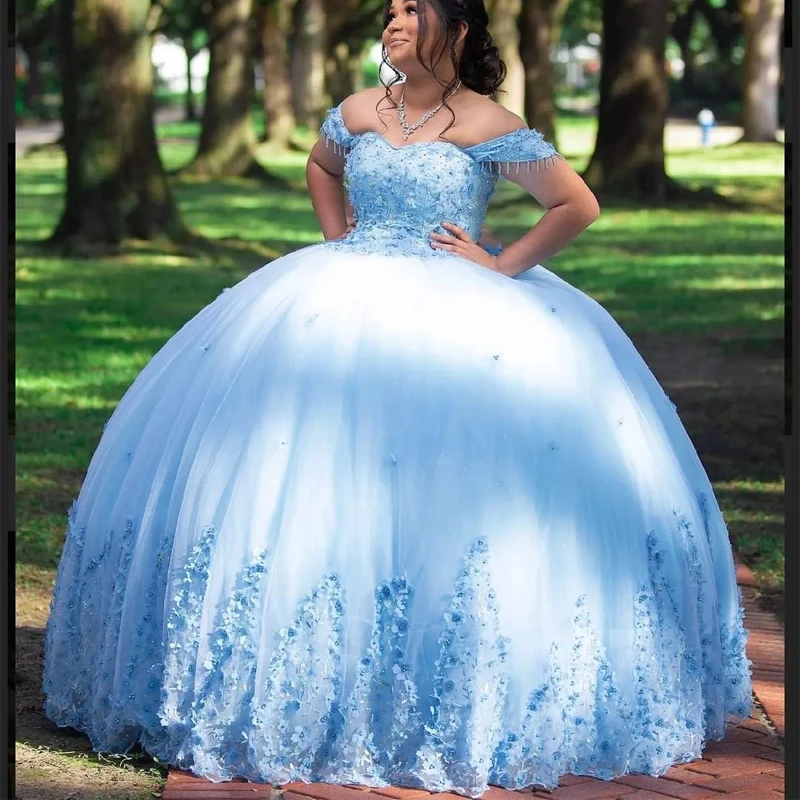 Купи Light Sky Blue Sweetheart Quinceanera Dress 3D Flower Lace For 15 Party Formal Dress Ball Gown 16 Birthday Princess Gown Gown за 15,732 рублей в магазине AliExpress