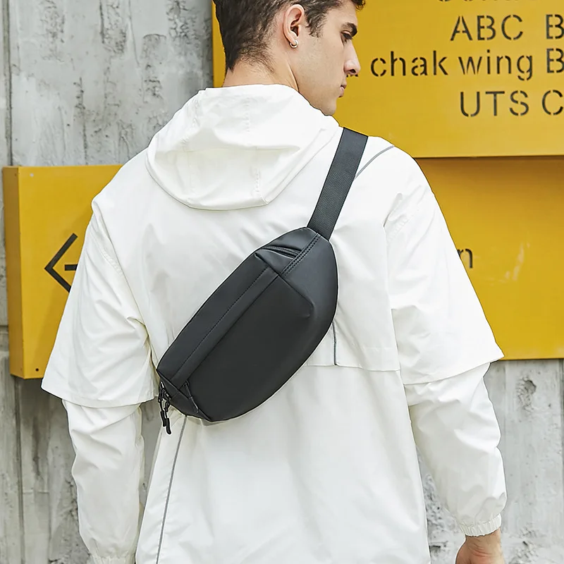 HK Street Fashion Crossbody Bag Men PU Material Chest Bag For Male New All Match Party Bag For Man Casual Men's Waist Pack Bag